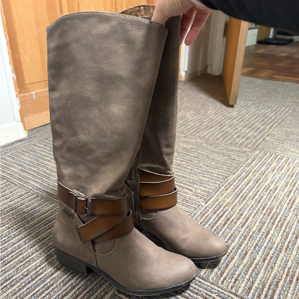 Blowfish Taupe Heeled Boots with Straps